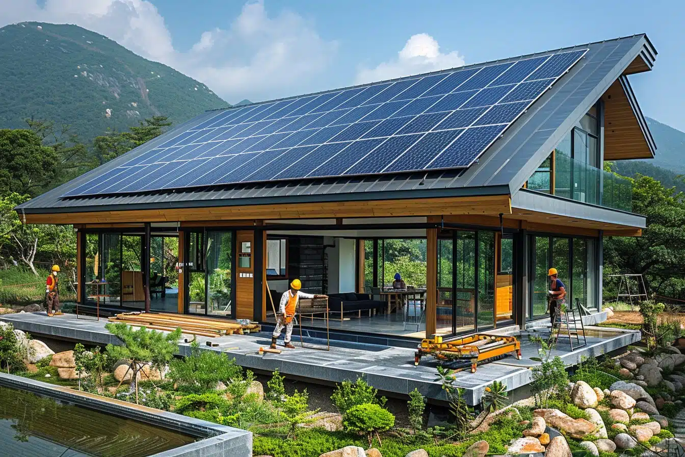 découvrez notre maison écolo équipée de panneaux photovoltaïques, alliant confort moderne et respect de l'environnement. optez pour une solution durable et éco-responsable qui réduit votre empreinte carbone tout en générant de l'énergie propre.